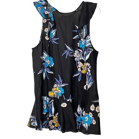 Free People Summer in Tulum Tunic Dress Linen Blend Black Floral Size M Boho - Picture 7 of 16